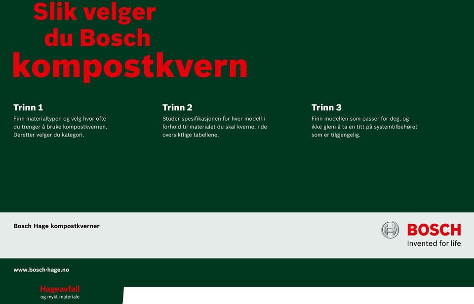 Trinn 2 Studer spesifikasjonen for hver modell i forhold til materialet du skal kverne, i de oversiktlige