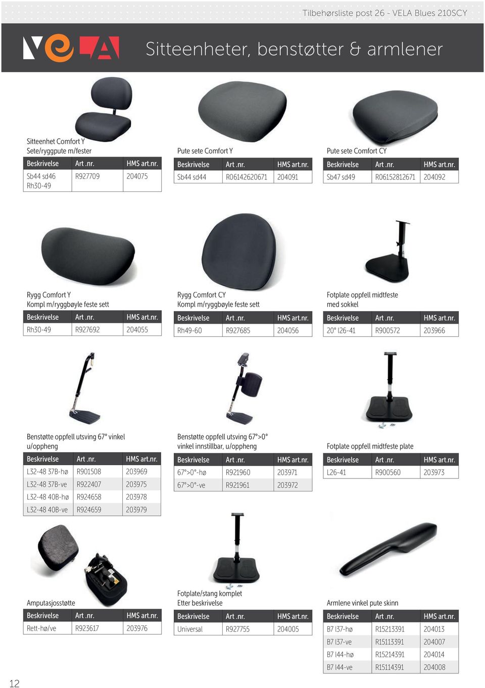 Fotplate oppfell midtfeste med sokkel 20 l26-41 R900572 203966 Benstøtte oppfell utsving 67 vinkel u/oppheng L32-48 37B-hø R901508 203969 L32-48 37B-ve R922407 203975 L32-48 40B-hø R924658 203978