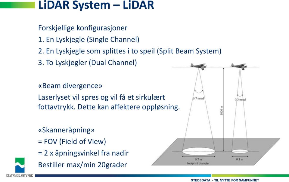 To Lyskjegler (Dual Channel) «Beam divergence» Laserlyset vil spres og vil få et sirkulært