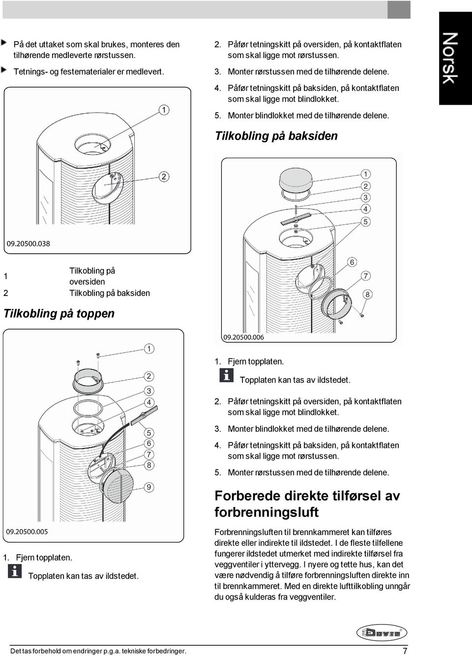 Påfør tetningskitt på baksiden, på kontaktflaten som skal ligge mot blindlokket. 5. Monter blindlokket med de tilhørende delene.