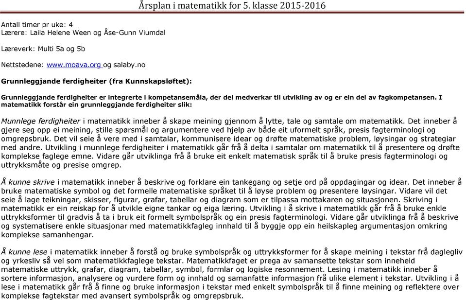 klasse 2015-2016 Grunnleggjande ferdigheiter er integrerte i kompetansemåla, der dei medverkar til utvikling av og er ein del av fagkompetansen.