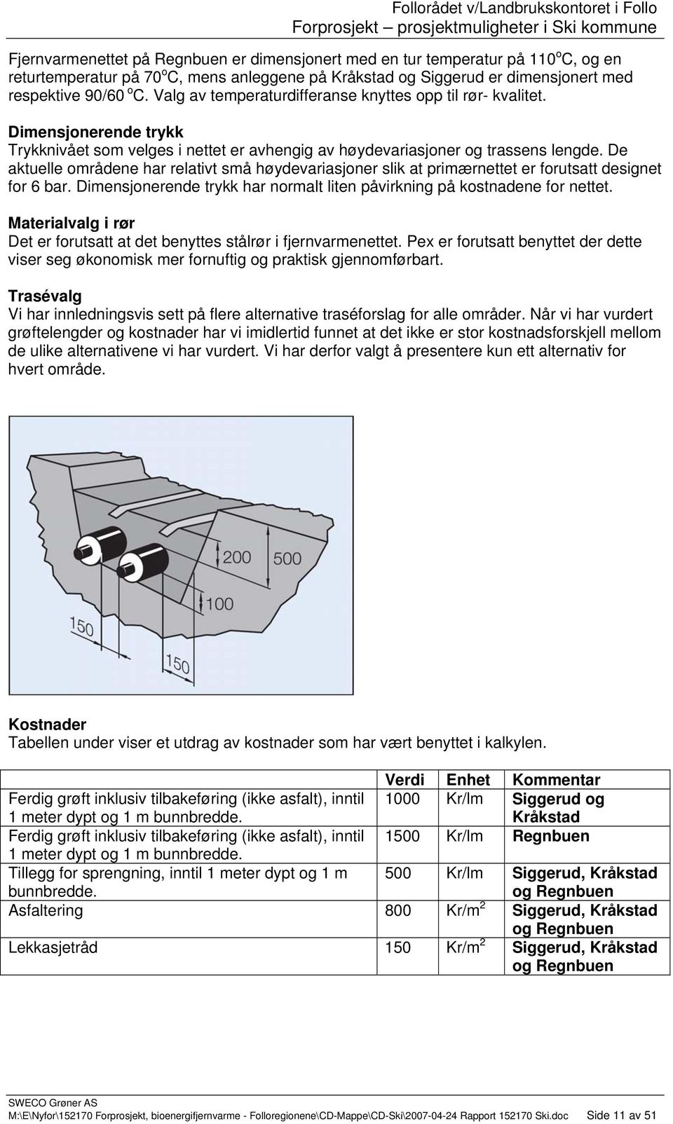 De aktuelle områdene har relativt små høydevariasjoner slik at primærnettet er forutsatt designet for 6 bar. Dimensjonerende trykk har normalt liten påvirkning på kostnadene for nettet.