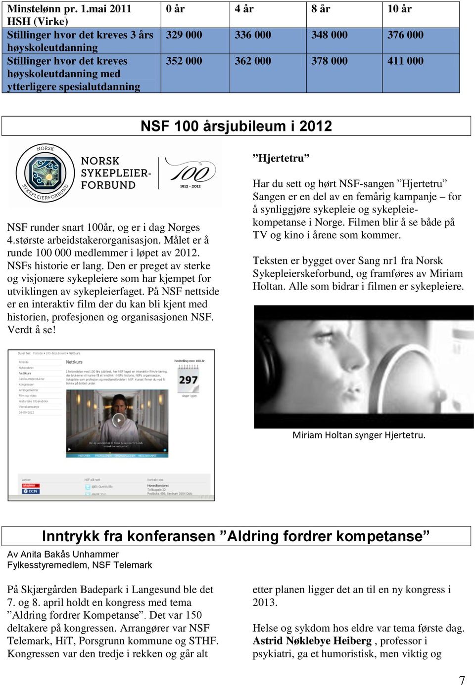 000 352 000 362 000 378 000 411 000 NSF 100 årsjubileum i 2012 Hjertetru NSF runder snart 100år, og er i dag Norges 4.største arbeidstakerorganisasjon.