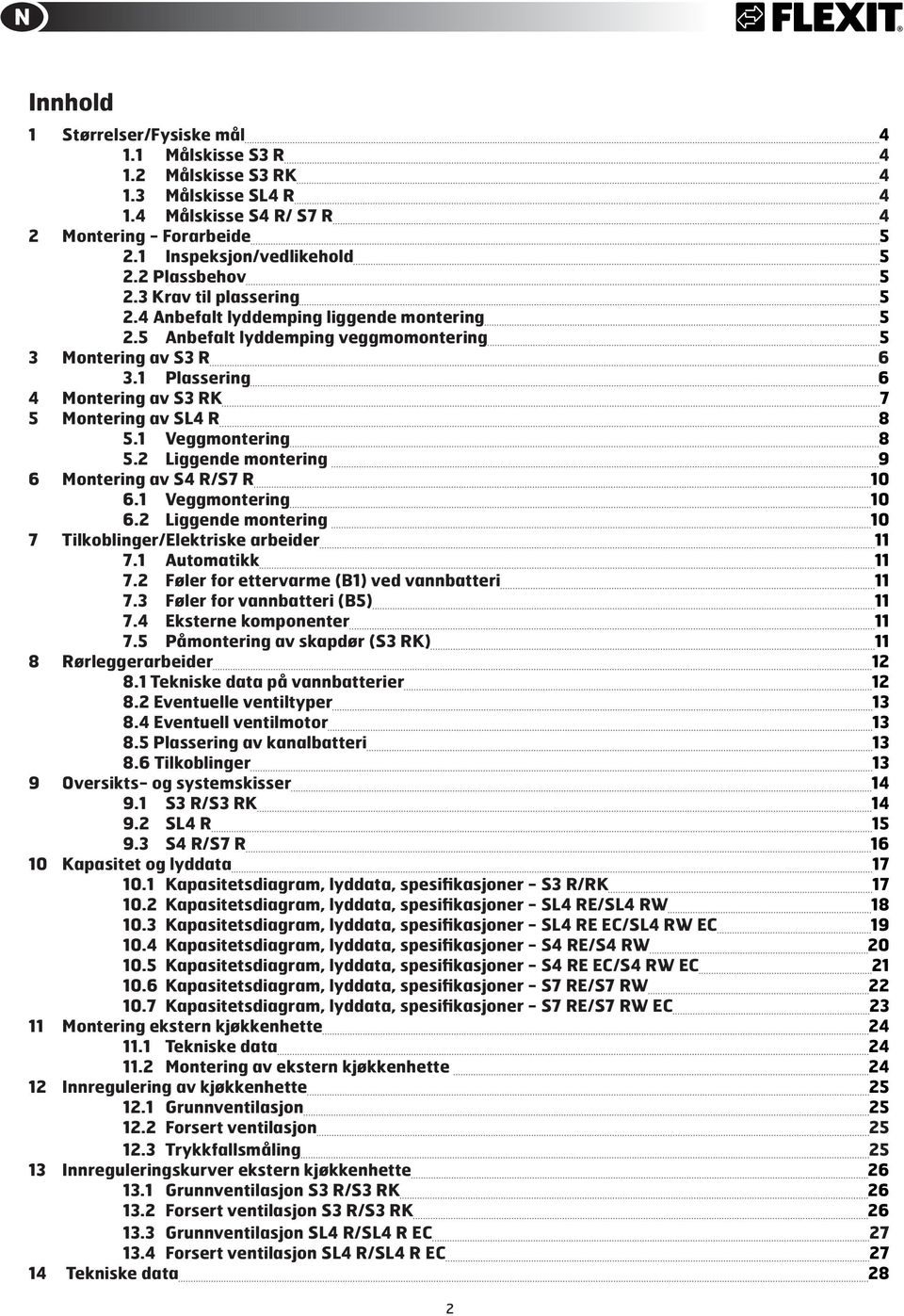 1 Plassering 6 4 Montering av S3 RK 7 5 Montering av SL4 R 8 5.1 Veggmontering 8 5.2 Liggende montering 9 6 Montering av S4 R/S7 R 1 6.1 Veggmontering 1 6.