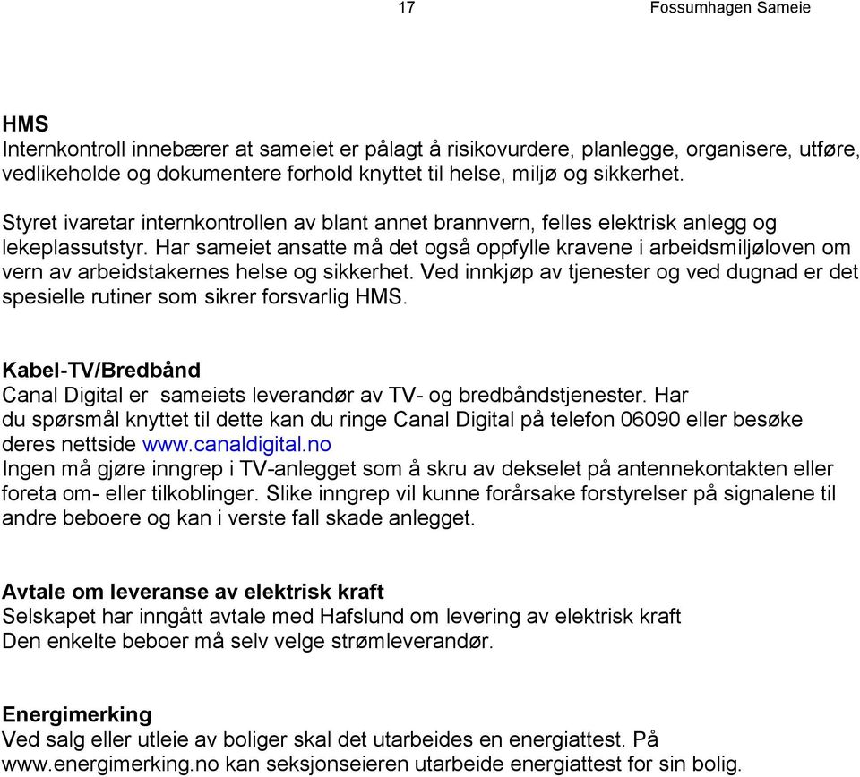 Har sameiet ansatte må det også oppfylle kravene i arbeidsmiljøloven om vern av arbeidstakernes helse og sikkerhet.