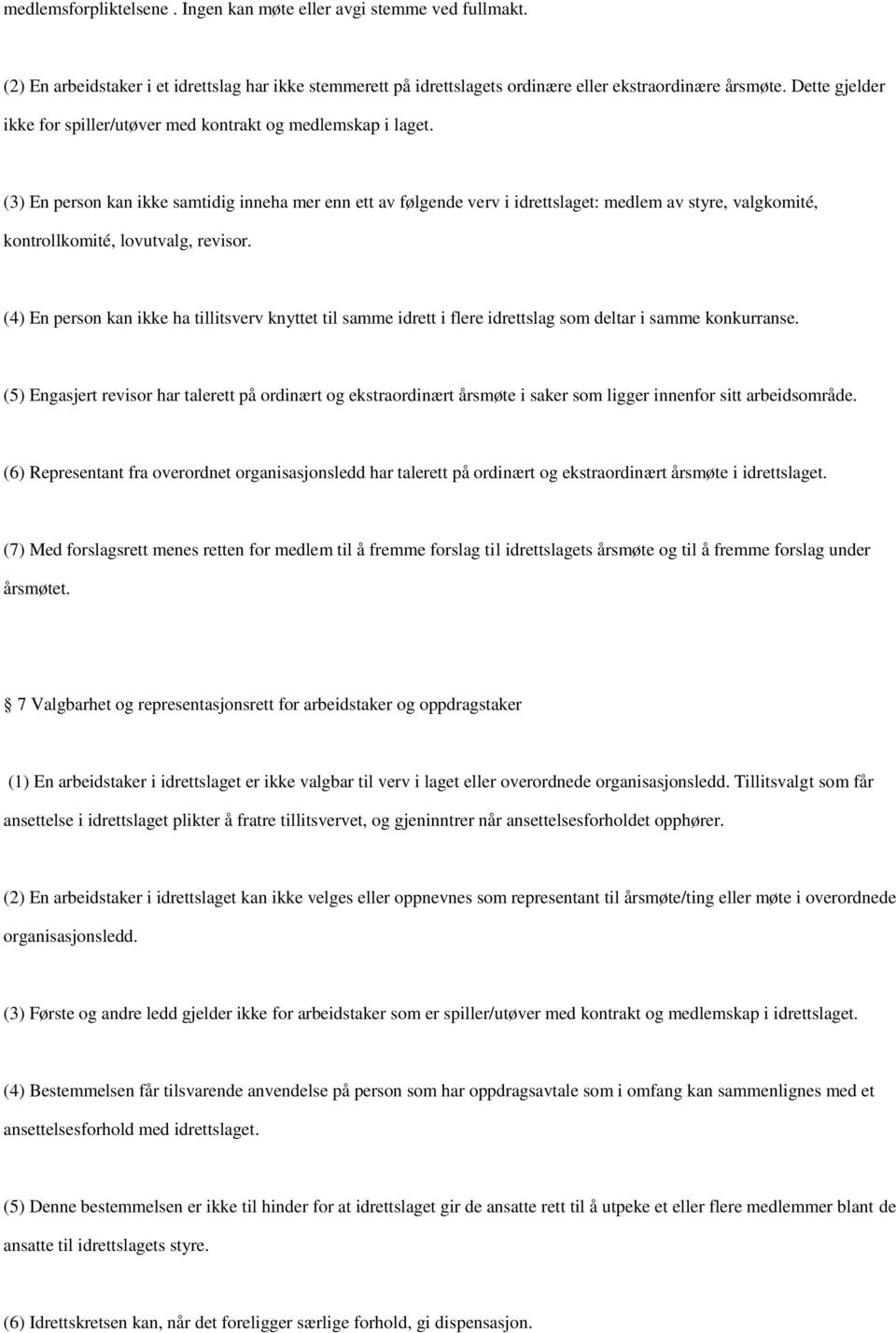 (3) En person kan ikke samtidig inneha mer enn ett av følgende verv i idrettslaget: medlem av styre, valgkomité, kontrollkomité, lovutvalg, revisor.