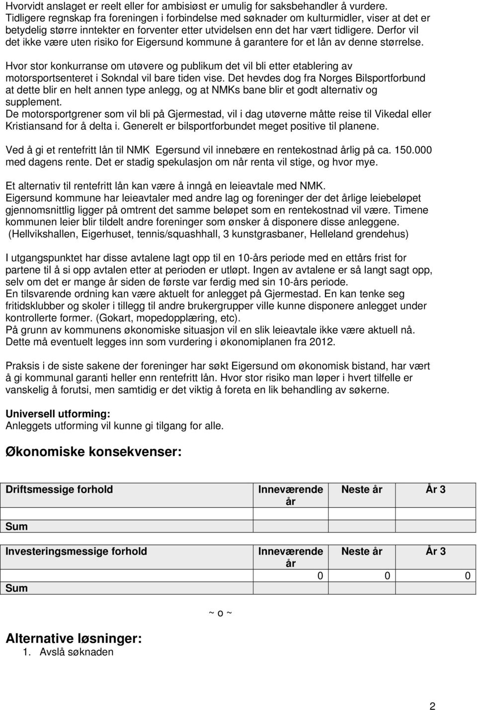 Derfor vil det ikke være uten risiko for Eigersund kommune å garantere for et lån av denne størrelse.