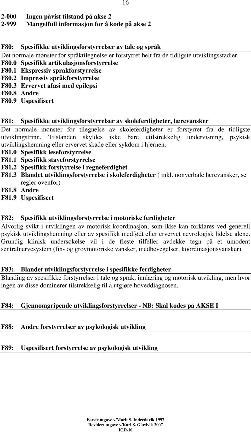 3 Ervervet afasi med epilepsi F80.8 Andre F80.