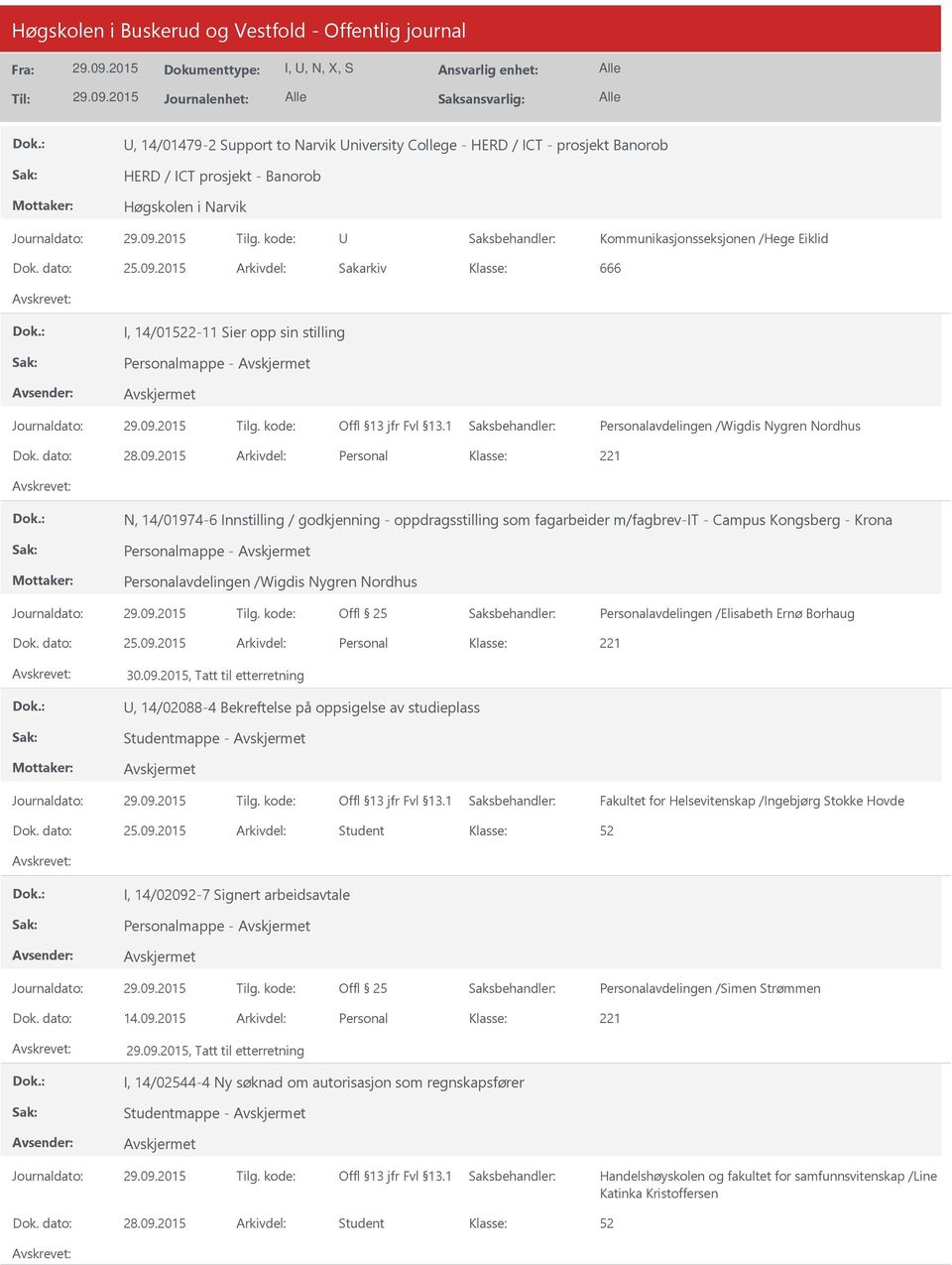 2015 Arkivdel: Personal 221 N, 14/01974-6 Innstilling / godkjenning - oppdragsstilling som fagarbeider m/fagbrev-it - Campus Kongsberg - Krona Personalmappe - Personalavdelingen /Wigdis Nygren