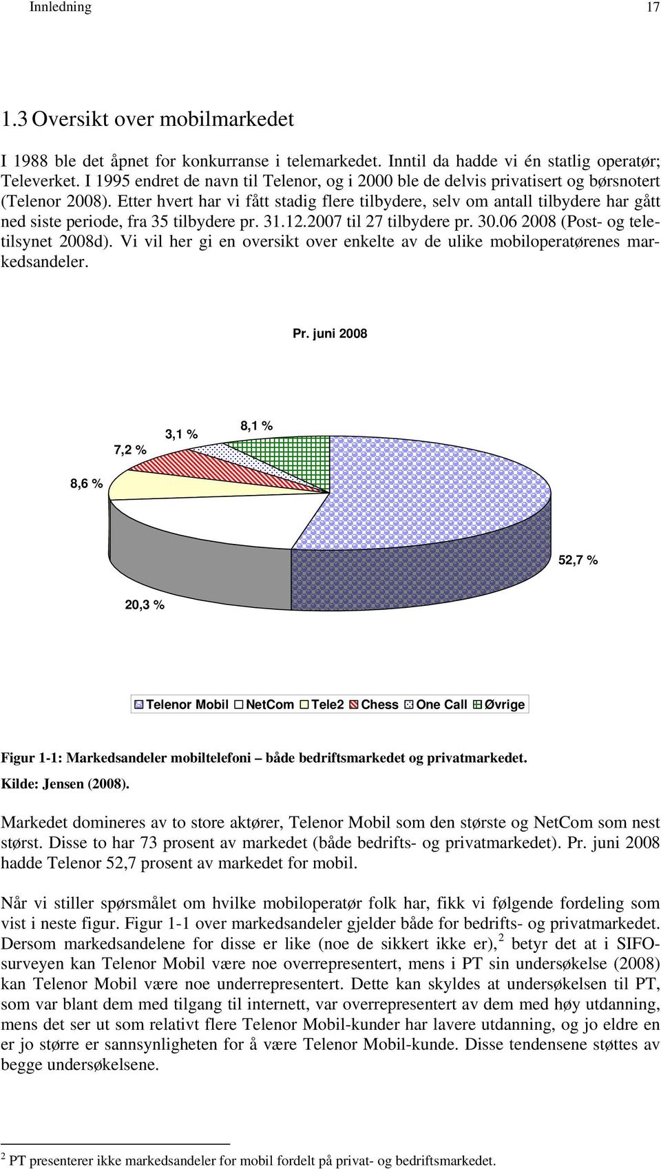 Etter hvert har vi fått stadig flere tilbydere, selv om antall tilbydere har gått ned siste periode, fra 35 tilbydere pr. 31.12.2007 til 27 tilbydere pr. 30.06 2008 (Post- og teletilsynet 2008d).