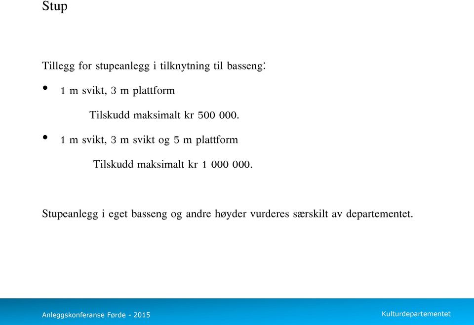 1 m svikt, 3 m svikt og 5 m plattform Tilskudd maksimalt kr 1 000