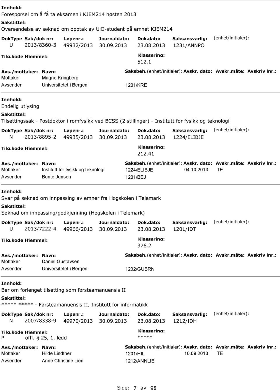 : Mottaker Magne Kringberg niversitetet i Bergen 1201/KRE Endelig utlysing Tilsettingssak - ostdoktor i romfysikk ved BCSS (2 stillinger) - nstitutt for fysikk og teknologi N 2013/8895-2 49935/2013