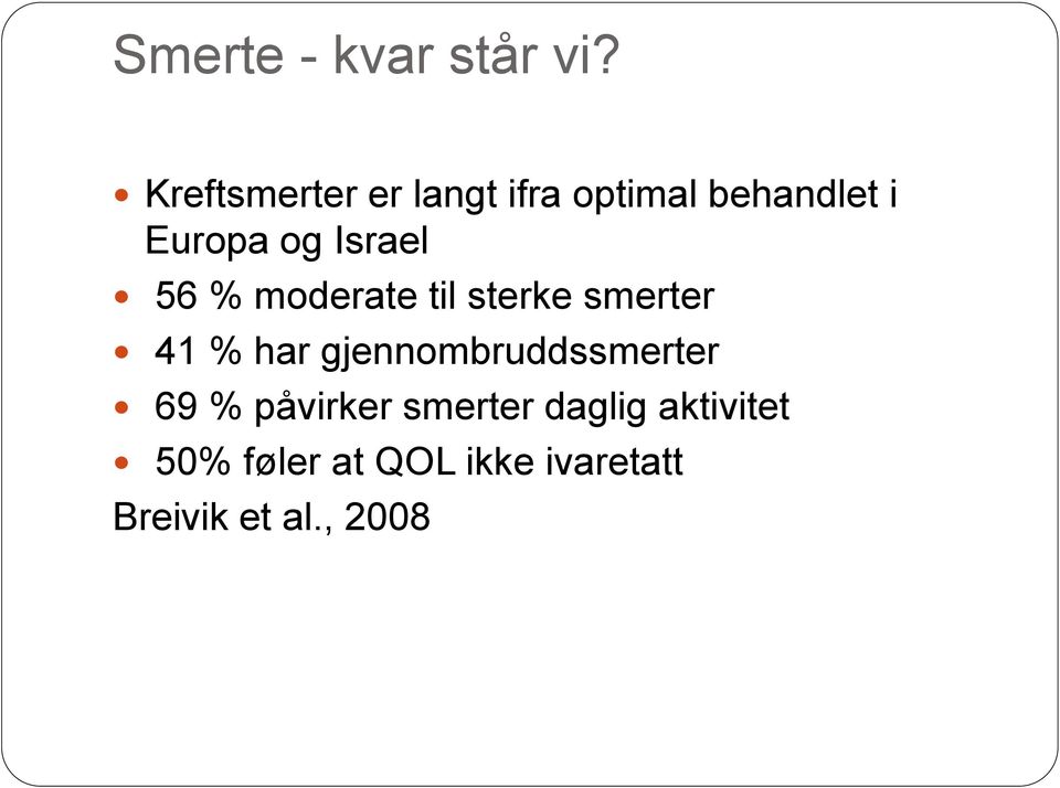 Israel 56 % moderate til sterke smerter 41 % har