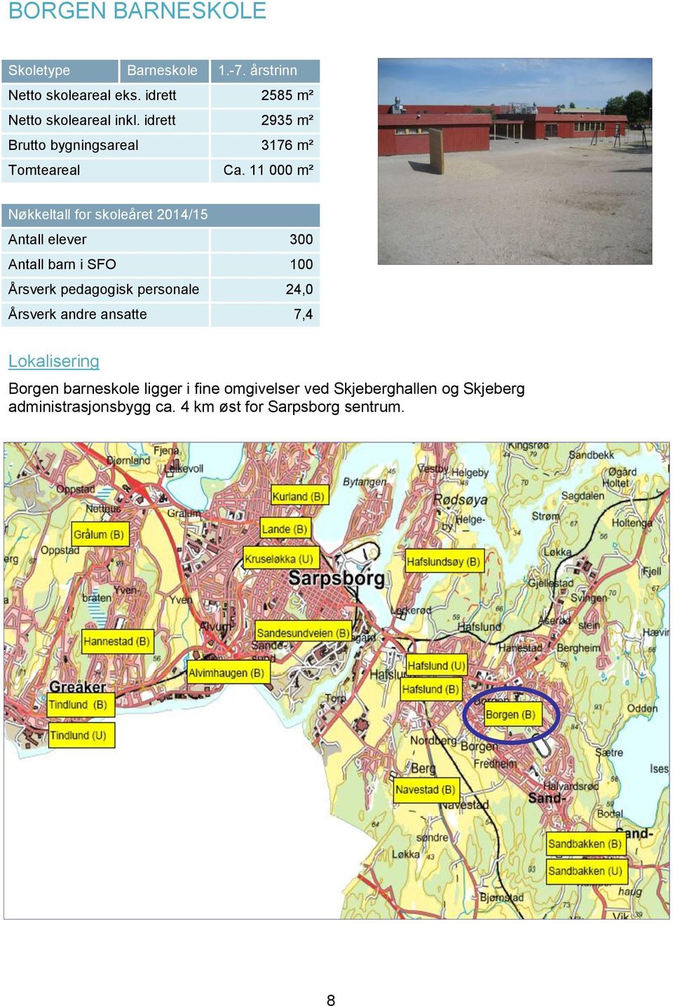 11 000 m² Nøkkeltall for skoleåret 2014/15 Antall elever 300 Antall barn i SFO 100 Årsverk pedagogisk personale