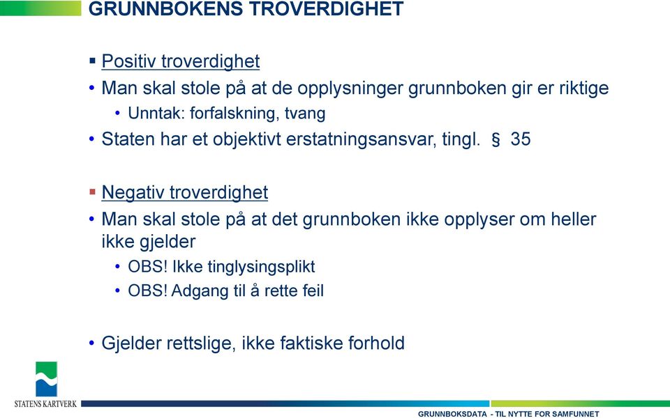 35 Negativ troverdighet Man skal stole på at det grunnboken ikke opplyser om heller ikke