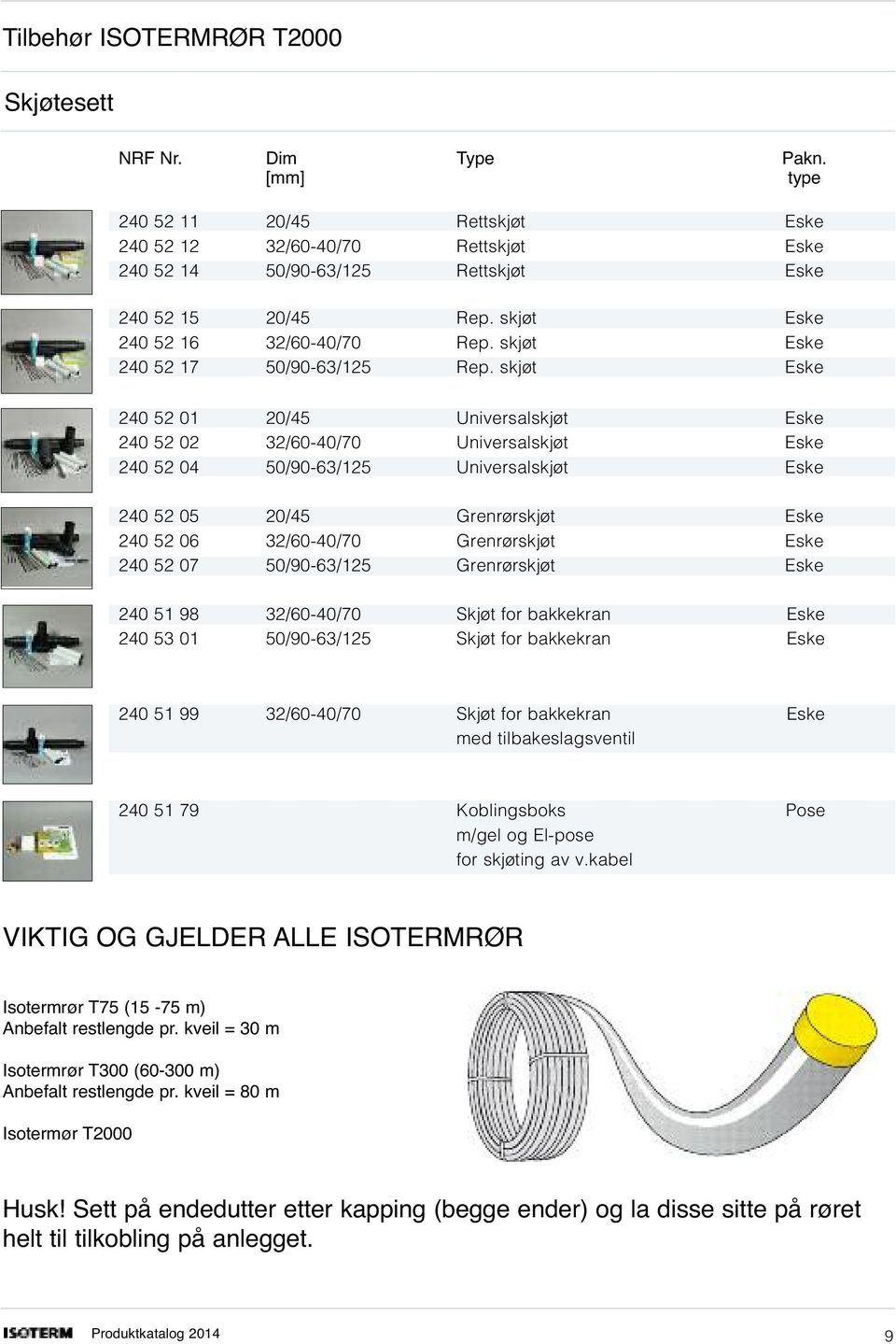 skjøt Eske 240 52 01 20/45 Universalskjøt Eske 240 52 02 32/60-40/70 Universalskjøt Eske 240 52 04 50/90-63/125 Universalskjøt Eske 240 52 05 20/45 Grenrørskjøt Eske 240 52 06 32/60-40/70