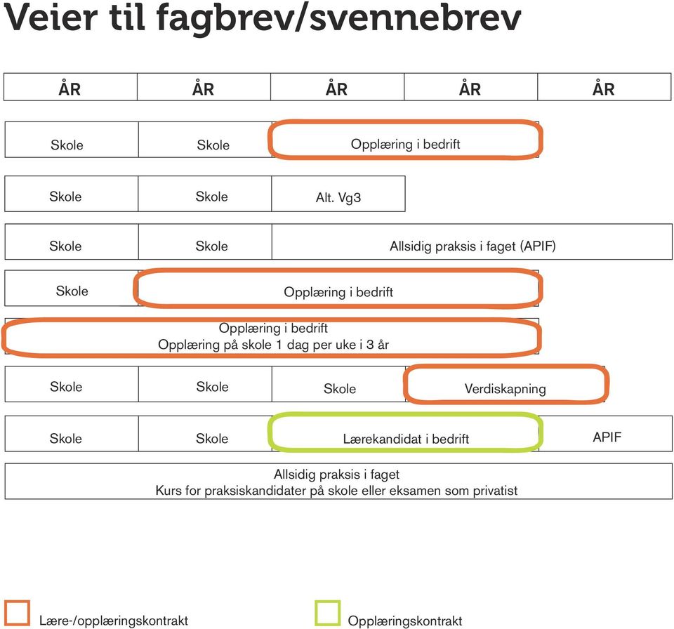 skole 1 dag per uke i 3 år Verdiskapning Lærekandidat i bedrift APIF Allsidig praksis i