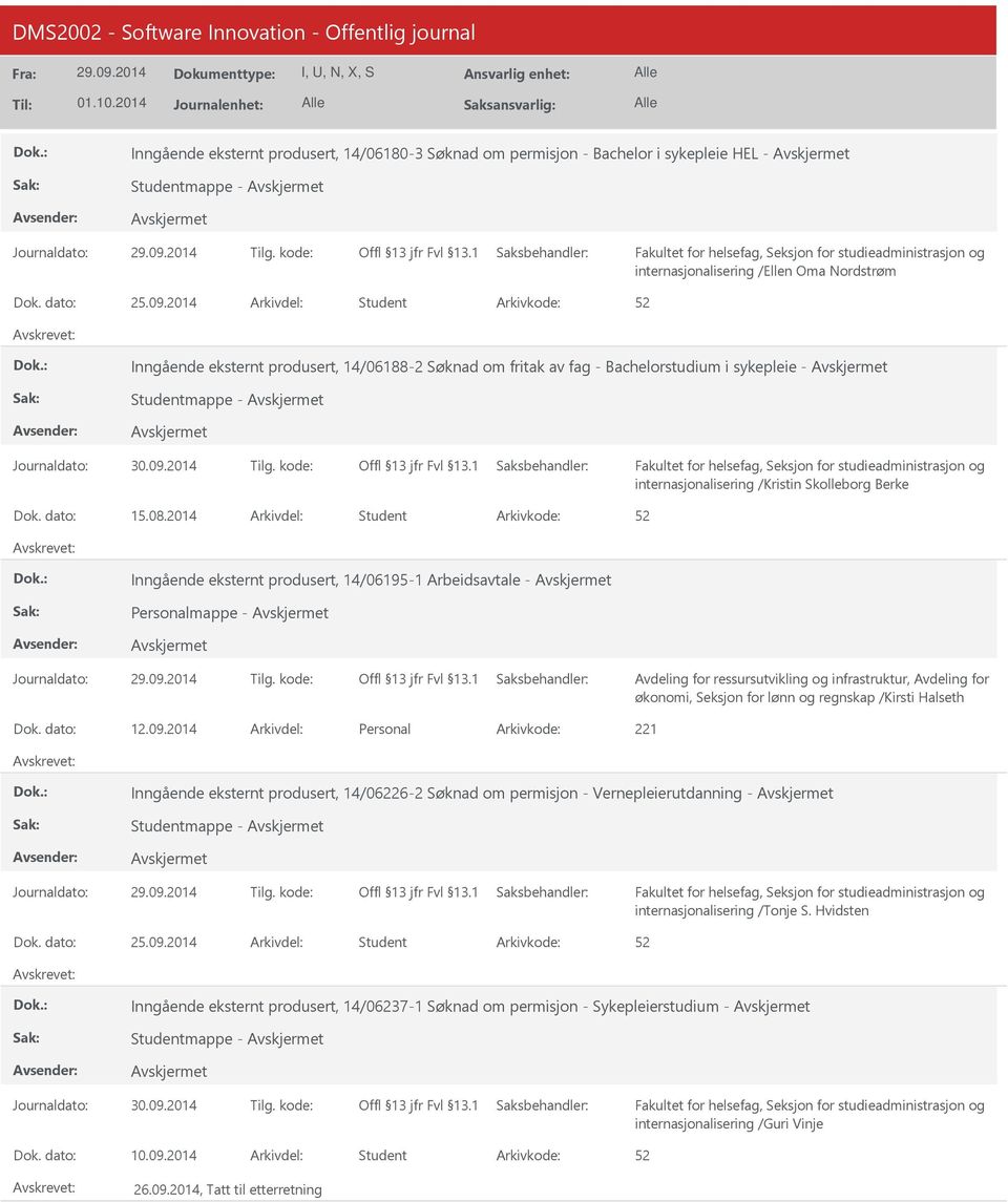 2014 Arkivdel: Student Inngående eksternt produsert, 14/06195-1 Arbeidsavtale - Personalmappe - økonomi, Seksjon for lønn og regnskap /Kirsti Halseth Dok. dato: 12.09.