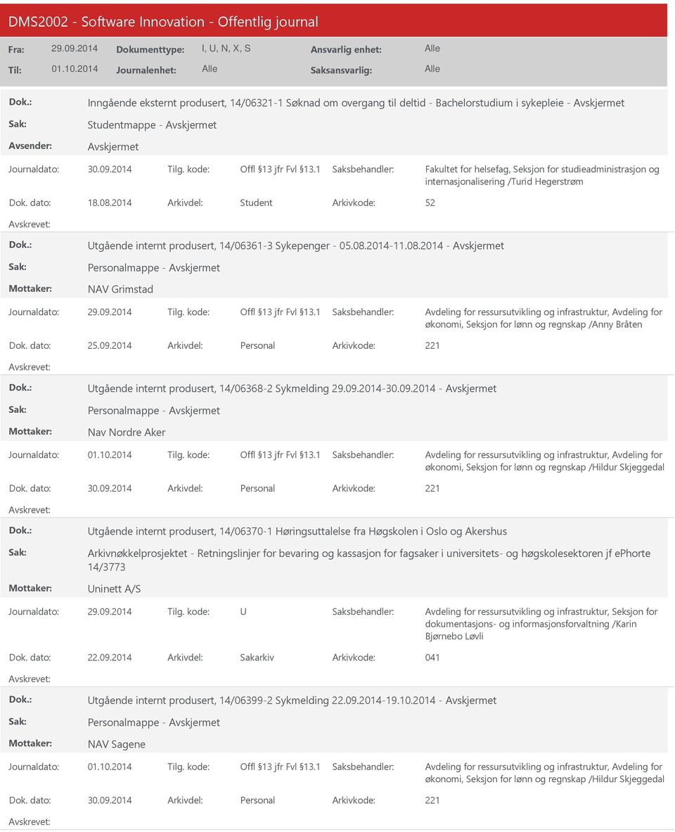 2014 Arkivdel: Personal tgående internt produsert, 14/06368-2 Sykmelding -30.09.