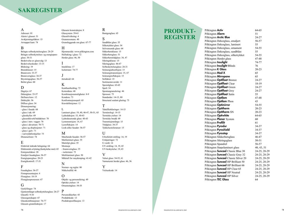 Dekksjikt: 56 Diffuse glass: 54 Dimensjonering: - glass i fasade: 68 - glass i tak: 69 - glasshyller: 69 - glassrekkverk/baldakiner: 70 - glass i innv.