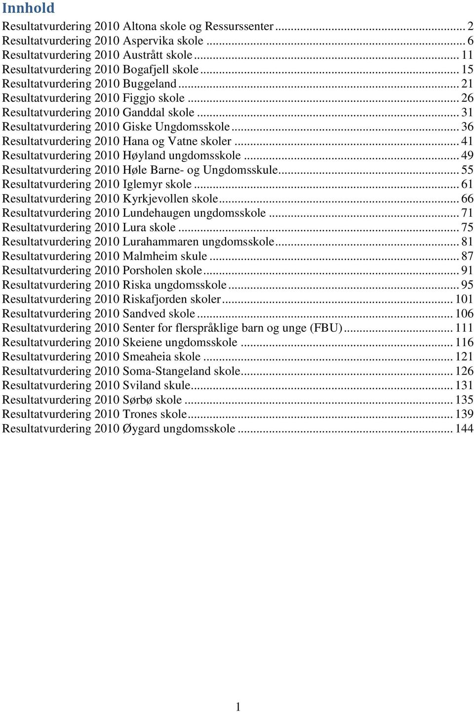 .. 36 Resultatvurdering 2010 Hana og Vatne skoler... 41 Resultatvurdering 2010 Høyland ungdomsskole... 49 Resultatvurdering 2010 Høle Barne- og Ungdomsskule... 55 Resultatvurdering 2010 Iglemyr skole.