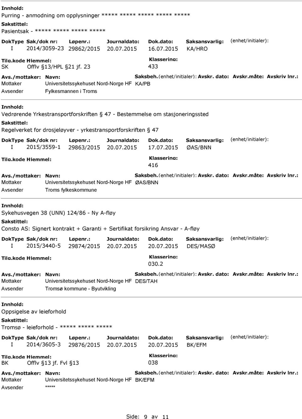 yrkestransportforskriften 47 2015/3559-1 29863/2015 ØAS/BNN 416 Avs./mottaker: Navn: Saksbeh. Avskr. dato: Avskr.måte: Avskriv lnr.