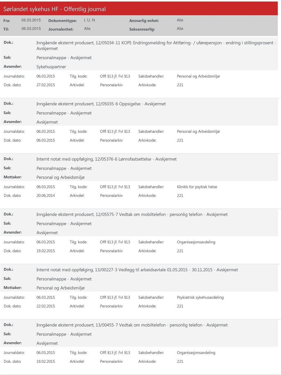 dato: Arkivdel: Personalarkiv Arkivkode: 221 Internt notat med oppfølging, 12/05376-6 Lønnsfastsettelse - Personalmappe - Klinikk for psykisk helse Dok. dato: 20.06.