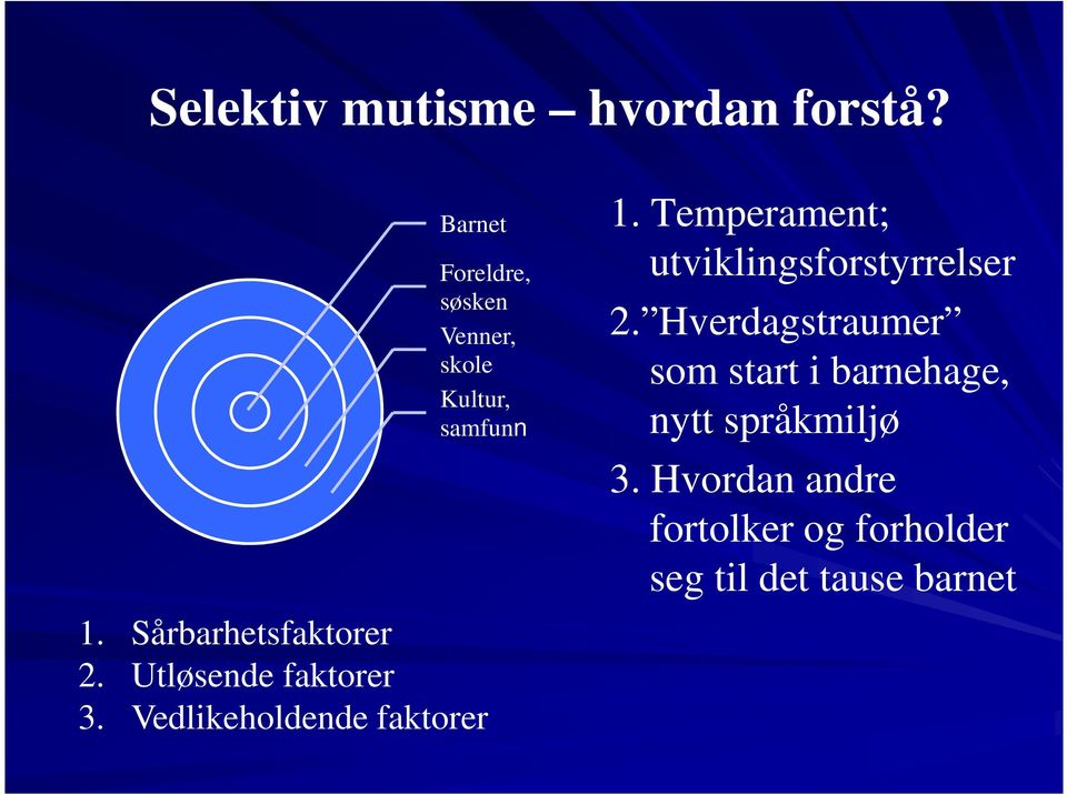 Utløsende faktorer 3. Vedlikeholdende faktorer 1.