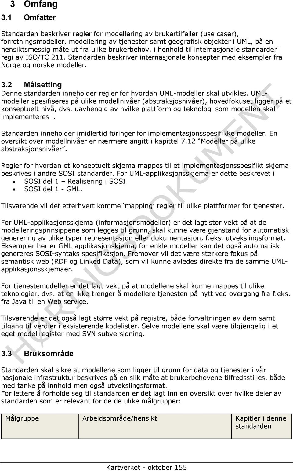 ulike brukerbehov, i henhold til internasjonale standarder i regi av ISO/TC 211. Standarden beskriver internasjonale konsepter med eksempler fra Norge og norske modeller. 3.