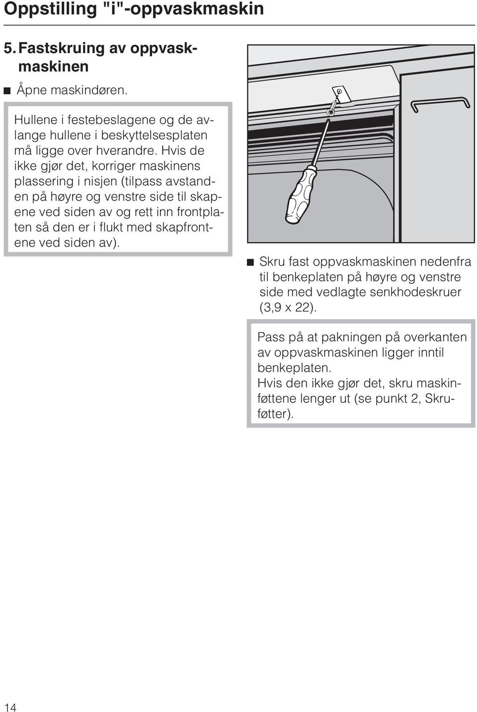 den er i flukt med skapfrontene ved siden av).