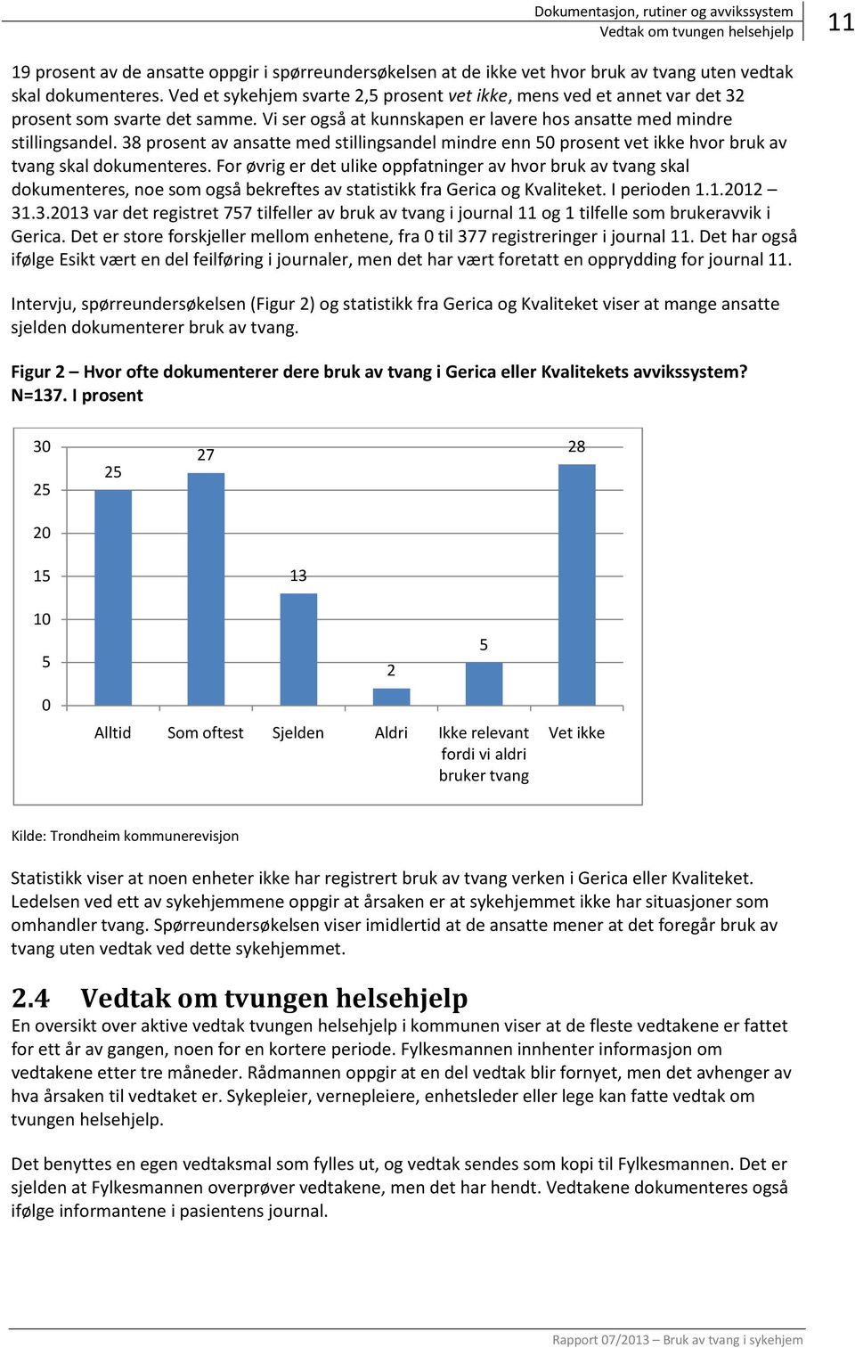 38 prosent av ansatte med stillingsandel mindre enn 50 prosent vet ikke hvor bruk av tvang skal dokumenteres.