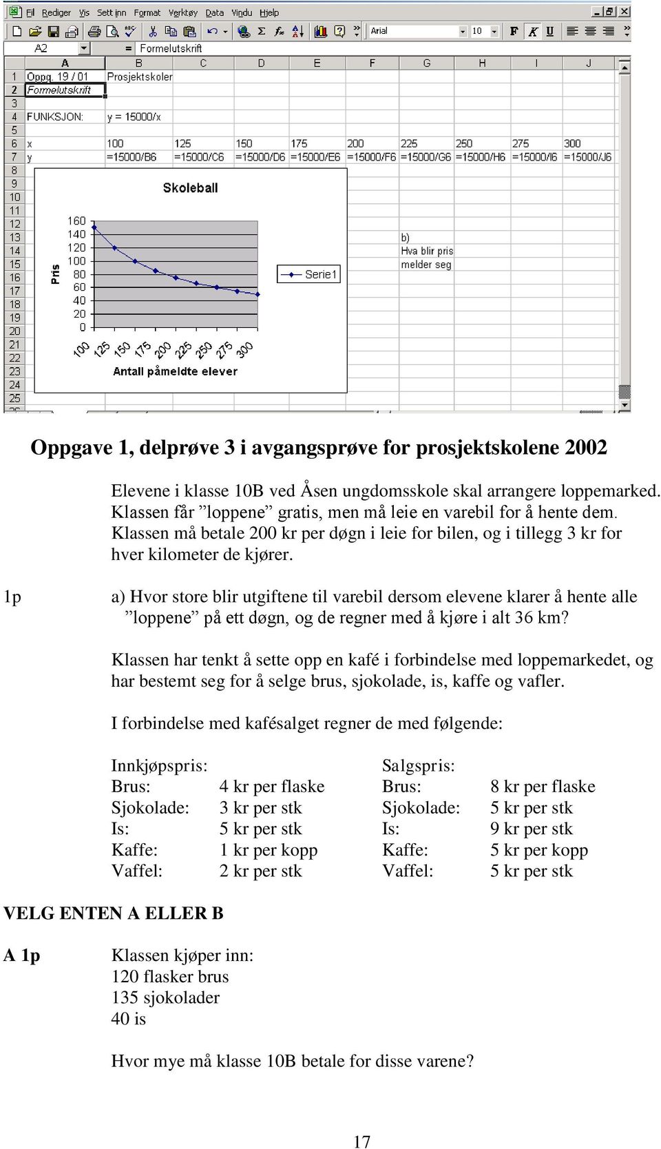 1p a) Hvor store blir utgiftene til varebil dersom elevene klarer å hente alle loppene på ett døgn, og de regner med å kjøre i alt 36 km?