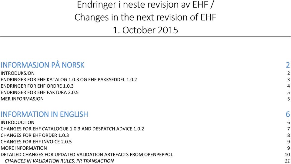 0.5 5 MER INFORMASJON 5 INFORMATION IN ENGLISH 6 INTRODUCTION 6 CHANGES FOR CATALOGUE 1.0.3 AND DESPATCH ADVICE 1.0.2 7 CHANGES FOR ORDER 1.