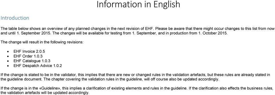 0.3 Despatch Advice 1.0.2 If the change is stated to be in the validator, this implies that there are new or changed rules in the validation artefacts, but these rules are already stated in the guideline document.