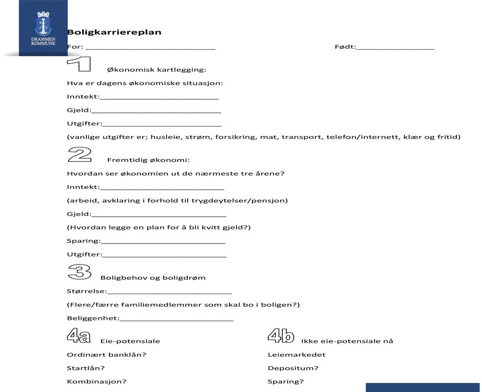 Inntekt: (arbeid, avklaring i forhold til trygdeytelser/pensjon) Gjeld: (Hvordan legge en plan for å bli kvitt gjeld?