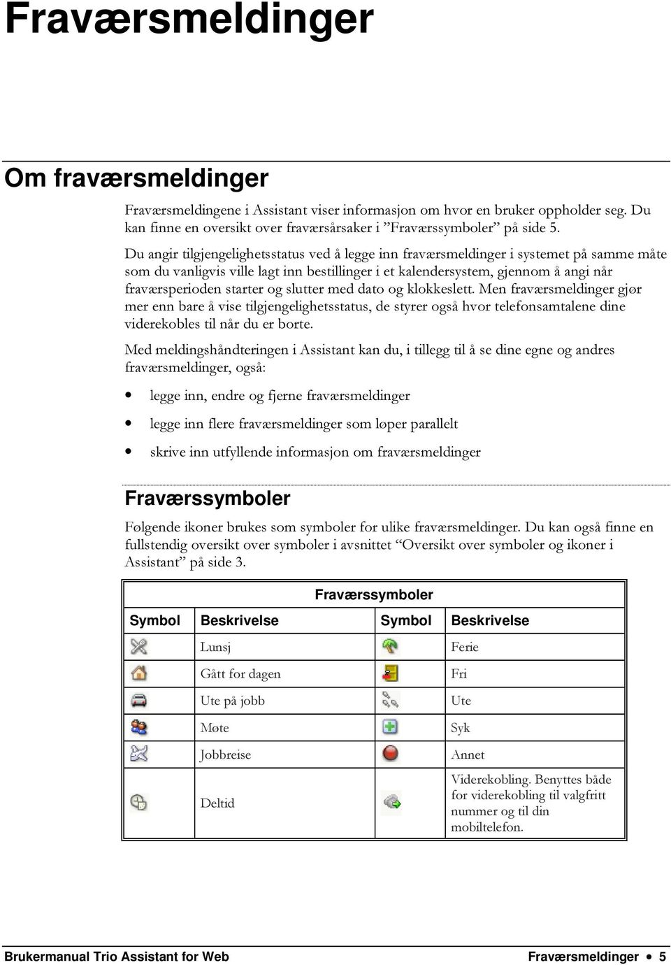 og slutter med dato og klokkeslett. Men fraværsmeldinger gjør mer enn bare å vise tilgjengelighetsstatus, de styrer også hvor telefonsamtalene dine viderekobles til når du er borte.