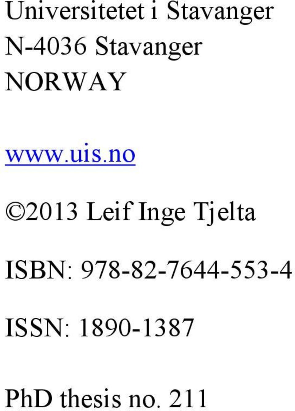 no 2013 Leif Inge Tjelta ISBN: