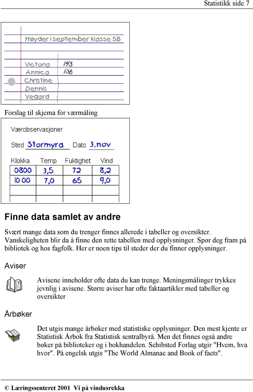 Aviser Årbøker Avisene inneholder ofte data du kan trenge. Meningsmålinger trykkes jevnlig i avisene.