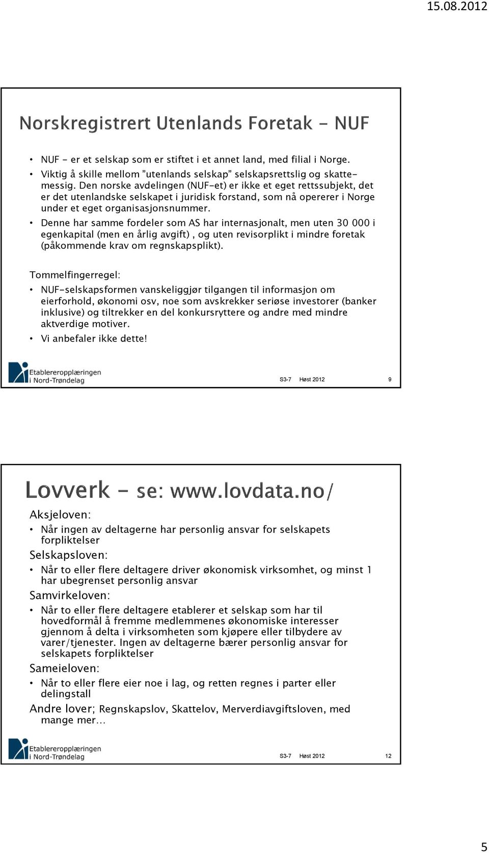 Denne har samme fordeler som AS har internasjonalt, men uten 30 000 i egenkapital (men en årlig avgift), og uten revisorplikt i mindre foretak (påkommende krav om regnskapsplikt).