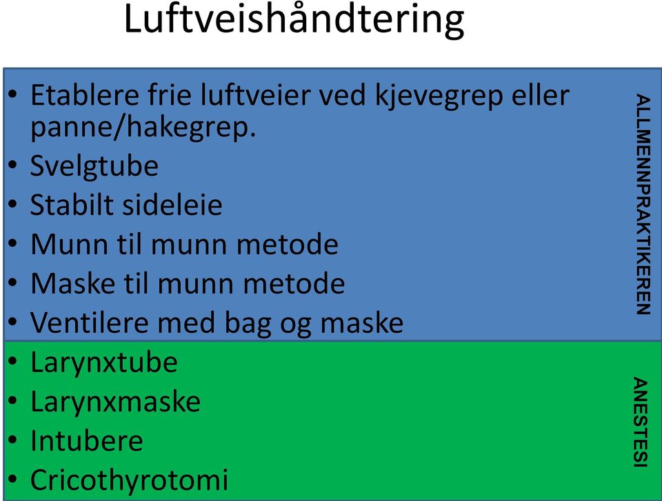 Svelgtube Stabilt sideleie Munn til munn metode Maske til munn