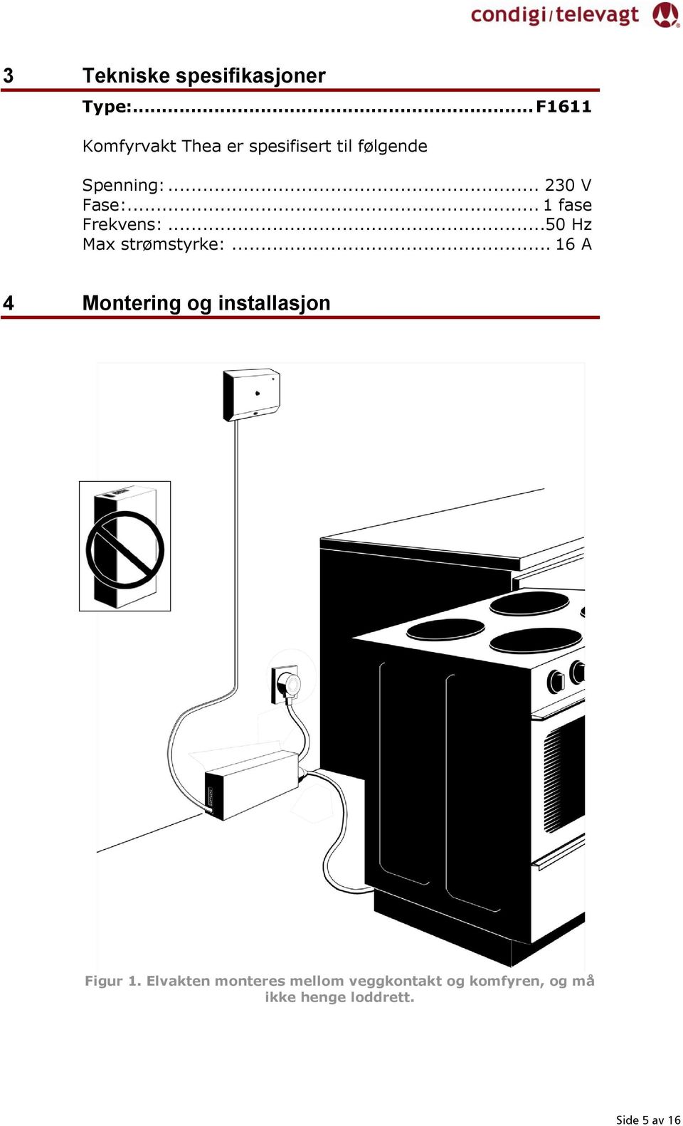 .. 230 V Fase:... 1 fase Frekvens:...50 Hz Max strømstyrke:.