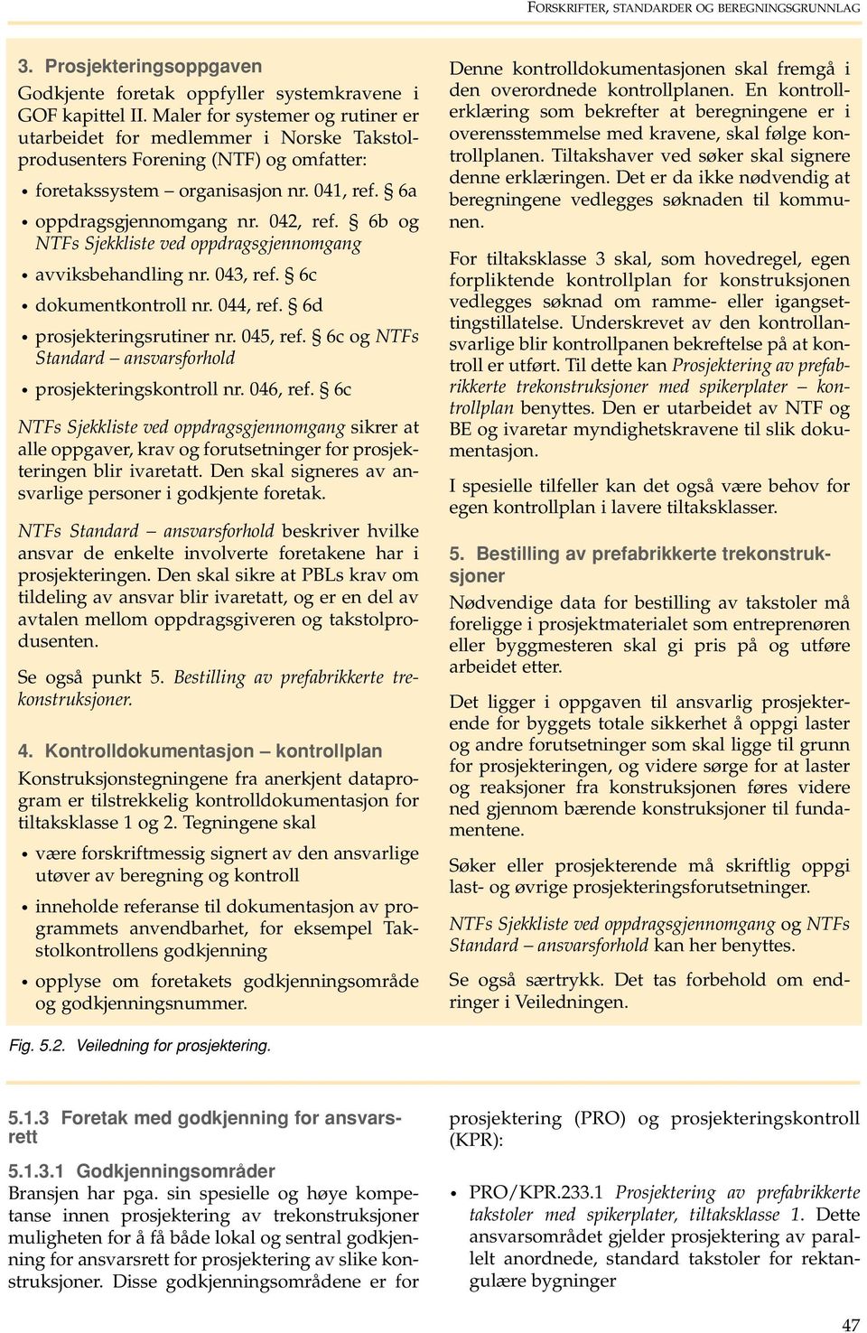 6b og NTFs Sjekkliste ved oppdragsgjennomgang avviksbehandling nr. 043, ref. 6c dokumentkontroll nr. 044, ref. 6d prosjekteringsrutiner nr. 045, ref.