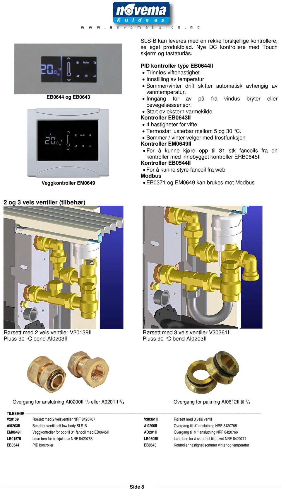 Inngang for av på fra vindus bryter eller bevegelsessensor. Start ev ekstern varmekilde Kontroller EB0643II 4 hastigheter for vifte. Termostat justerbar mellom 5 og 30 C.