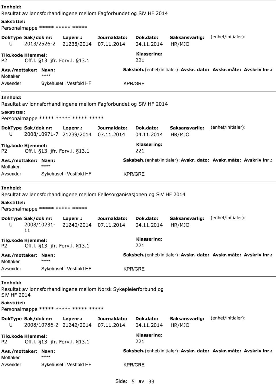 : Resultat av lønnsforhandlingene mellom Fellesorganisasjonen og SiV HF 2014 Sak/dok nr: 2008/10231-11 Løpenr.: 21240/2014 Avs./mottaker: Navn: Saksbeh. Avskr. dato: Avskr.