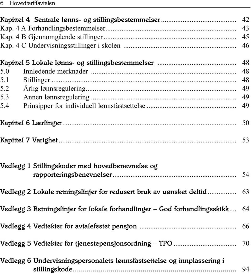 3 Annen lønnsregulering... 49 5.4 Prinsipper for individuell lønnsfastsettelse... 49 Kapittel 6 Lærlinger... 50 Kapittel 7 Varighet.