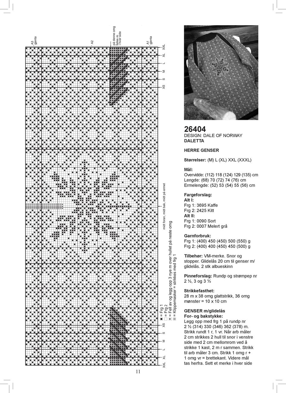 cm Fargeforslag: Alt I: Frg 1: 3695 Kaffe Frg 2: 2425 Kitt Alt II: Frg 1: 0090 Sort Frg 2: 0007 Melert grå Garnforbruk: Frg 1: (400) 450 (450) 500 (550) g Frg 2: (400) 400 (450) 450 (500) g Tilbehør: