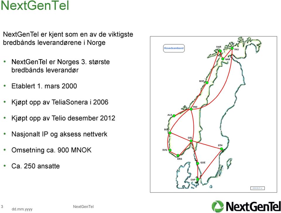 mars 2000 Kjøpt opp av TeliaSonera i 2006 Kjøpt opp av Telio desember 2012