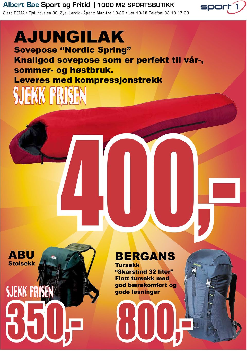 Ajungilak Sovepose Nordic Spring Knallgod sovepose som er perfekt til vår-, sommer- og høstbruk.