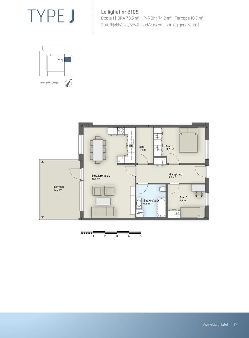 etasje 4,3 m² 12,5 m² Stue/kjøk.