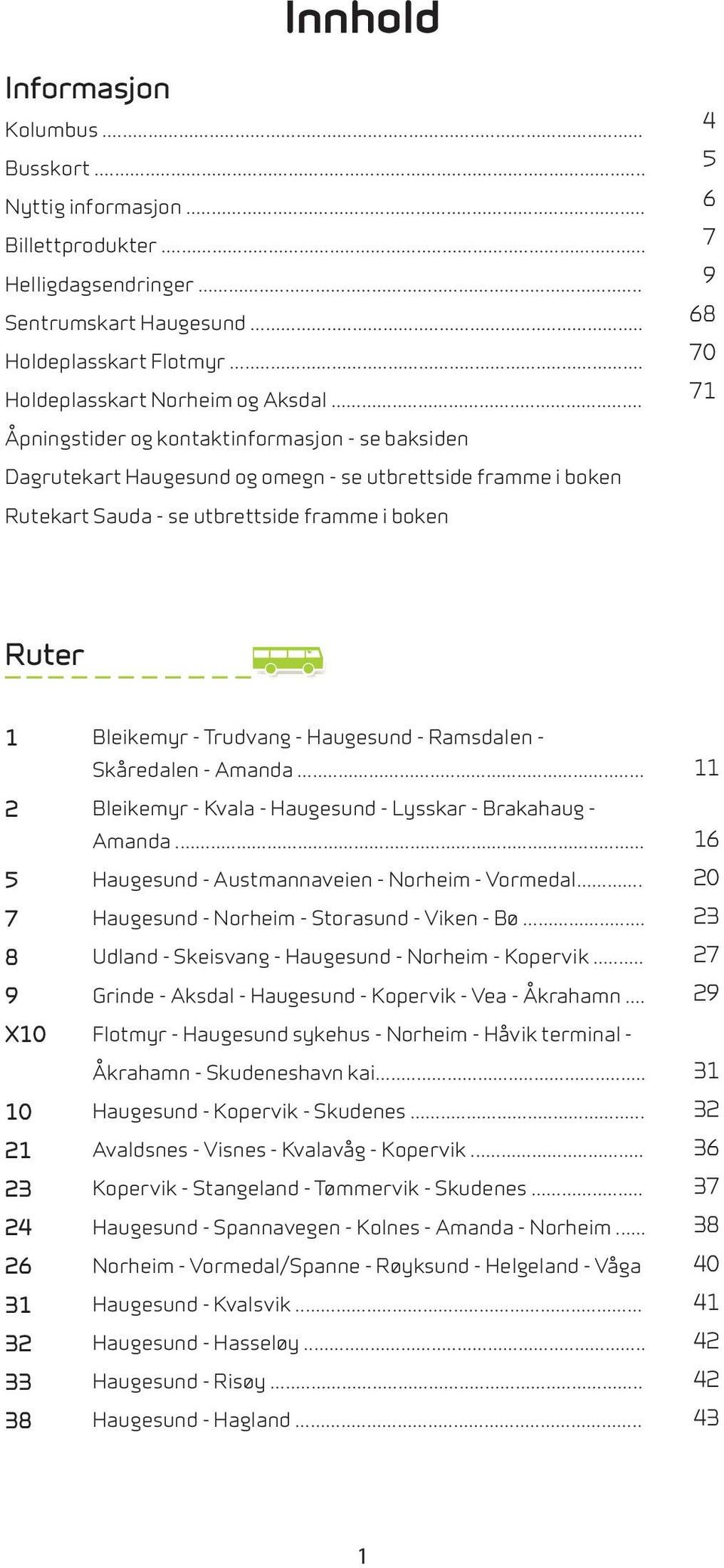 X10 10 21 23 24 26 31 32 33 38 Bleikemyr - Trudvang - Haugesund - Ramsdalen - Skåredalen - Amanda... Bleikemyr - Kvala - Haugesund - Lysskar - Brakahaug - Amanda.